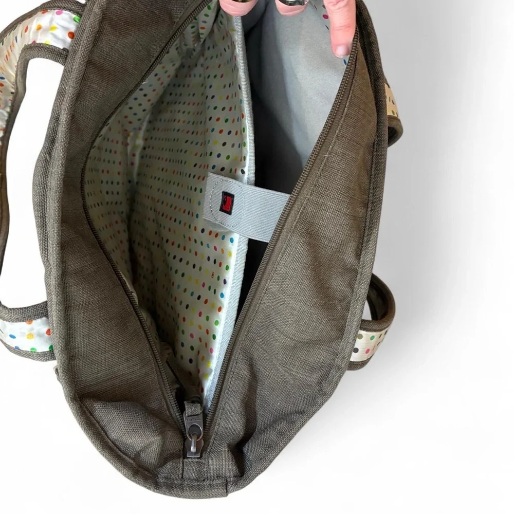 Ogio Hamptons laptop tote bag in brown/terra color w/ polka dot lining
